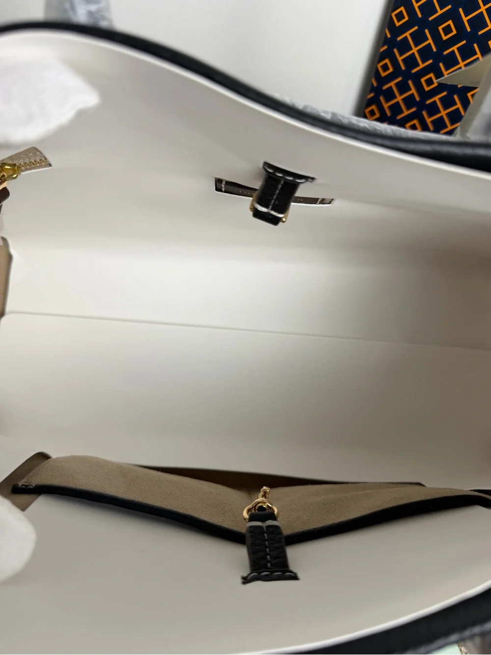 Tory Burch Black Leather Tote with Brown Trim